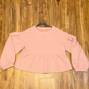 New In womens large 12 14 top Quilted blush  Pink peplum puff sleeves boutique